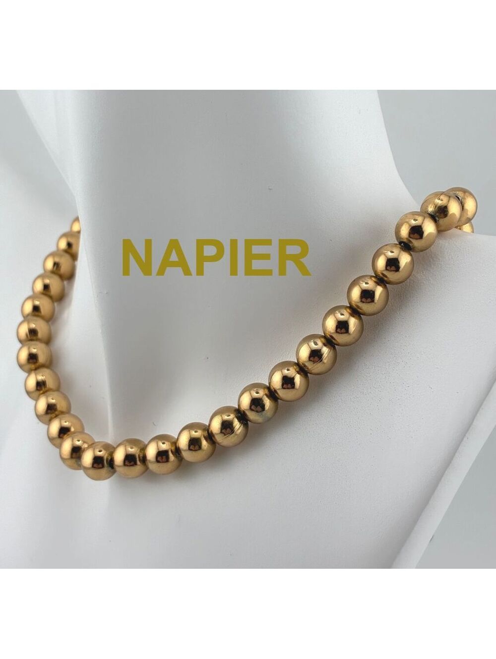 Vintage Napier Gold Tone Beaded Single Strand Choker Necklace 14-15"